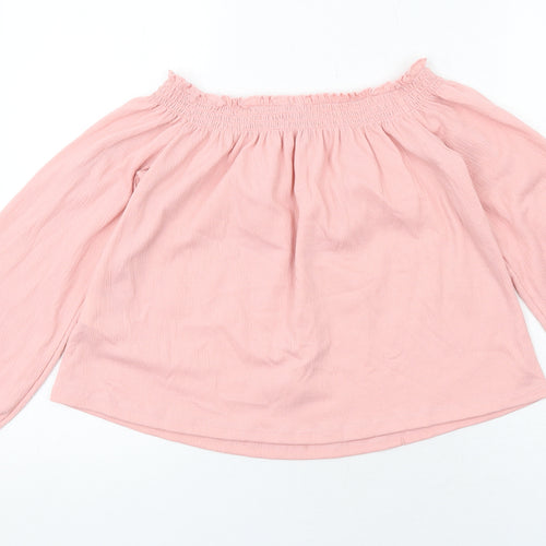 H&M Womens Pink Polyester Basic Blouse Size S Boat Neck