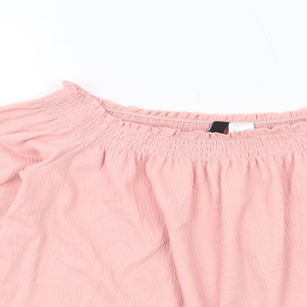 H&M Womens Pink Polyester Basic Blouse Size S Boat Neck
