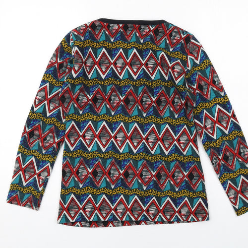 Toyo Womens Multicoloured Geometric Polyester Basic T-Shirt Size L Round Neck