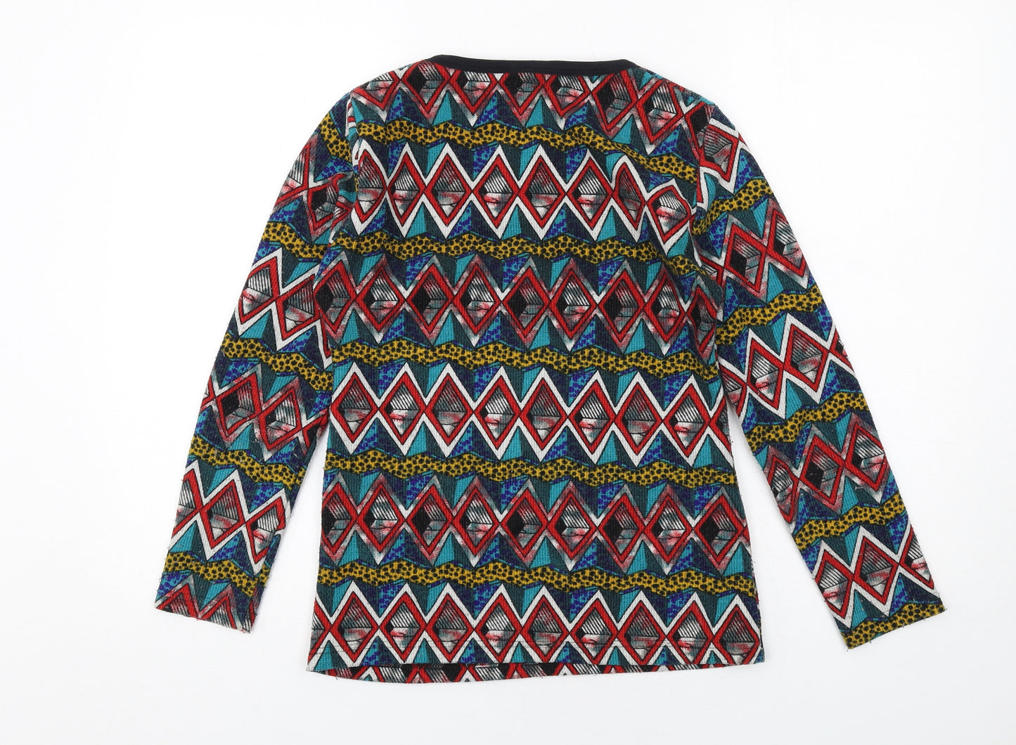 Toyo Womens Multicoloured Geometric Polyester Basic T-Shirt Size L Round Neck