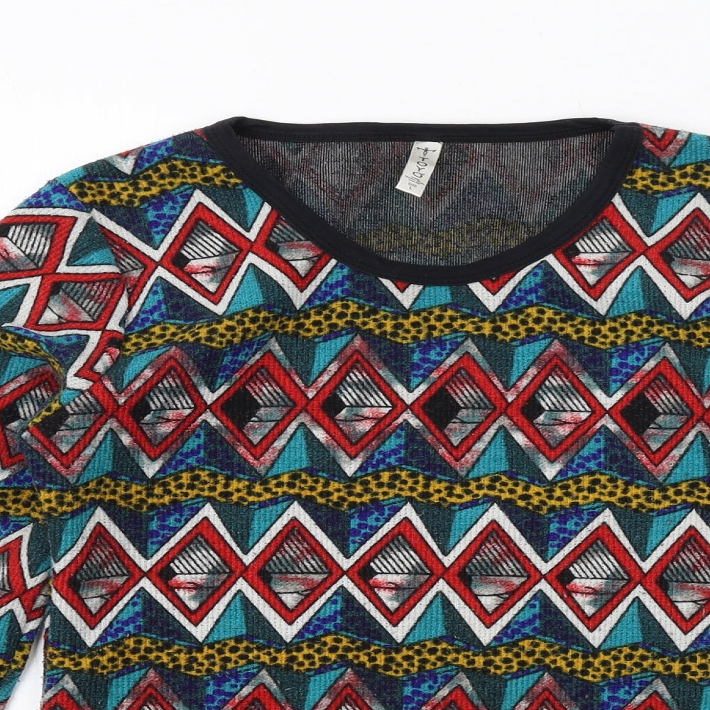 Toyo Womens Multicoloured Geometric Polyester Basic T-Shirt Size L Round Neck