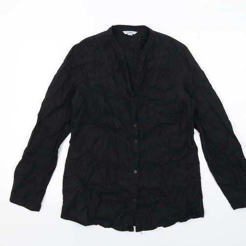 Bossini Womens Black Cotton Basic Button-Up Size M V-Neck