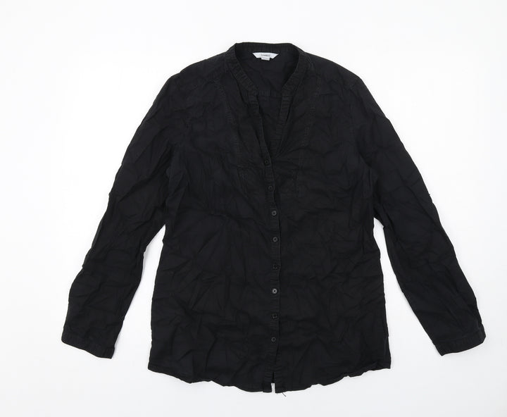 Bossini Womens Black Cotton Basic Button-Up Size M V-Neck