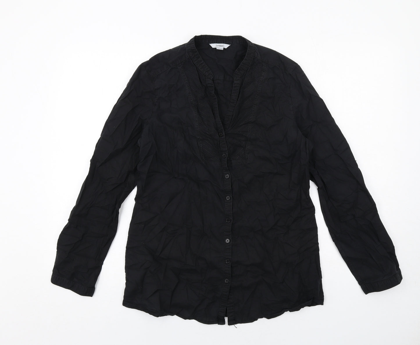 Bossini Womens Black Cotton Basic Button-Up Size M V-Neck