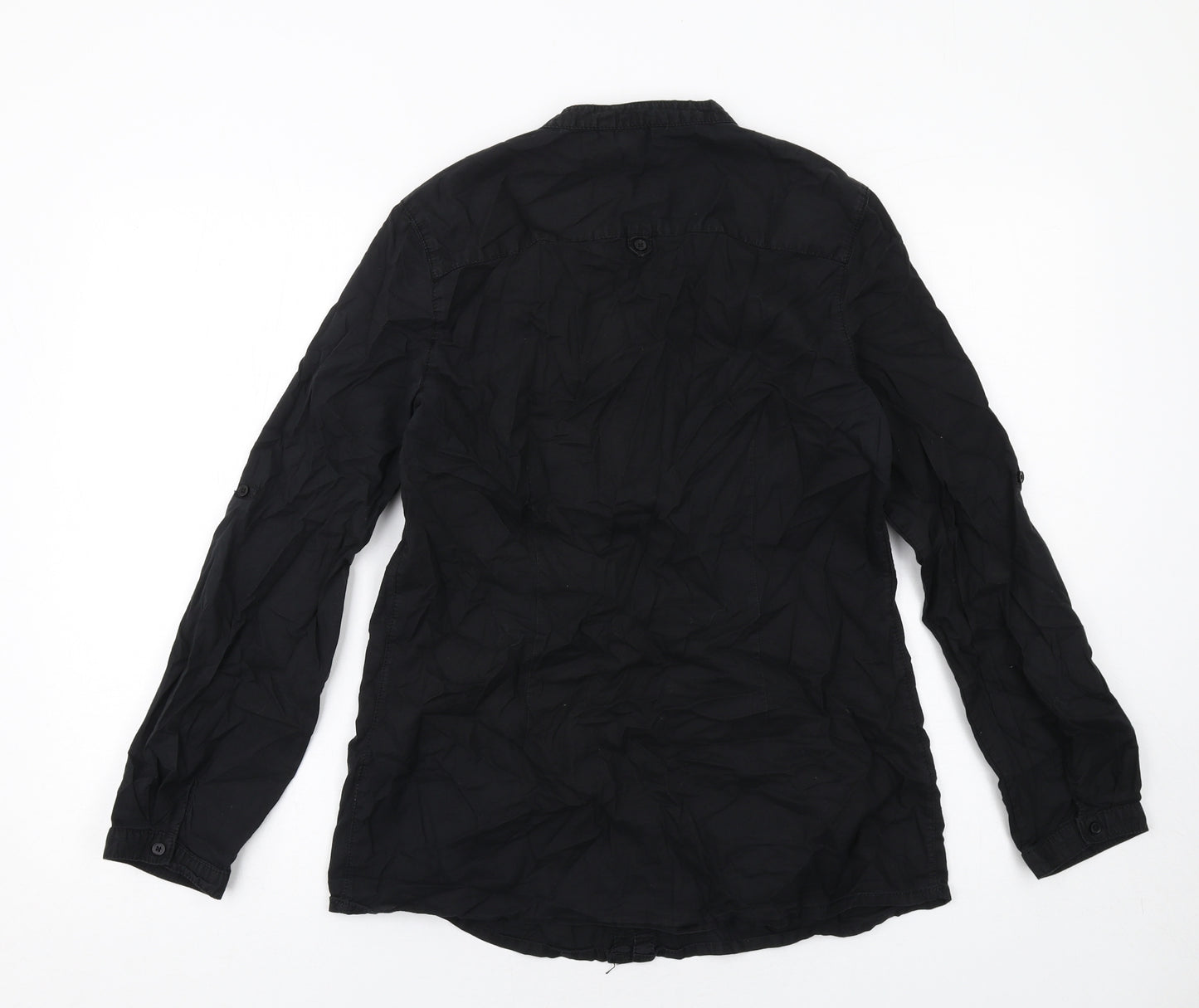 Bossini Womens Black Cotton Basic Button-Up Size M V-Neck