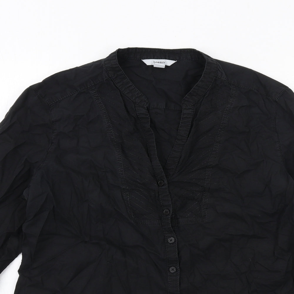 Bossini Womens Black Cotton Basic Button-Up Size M V-Neck
