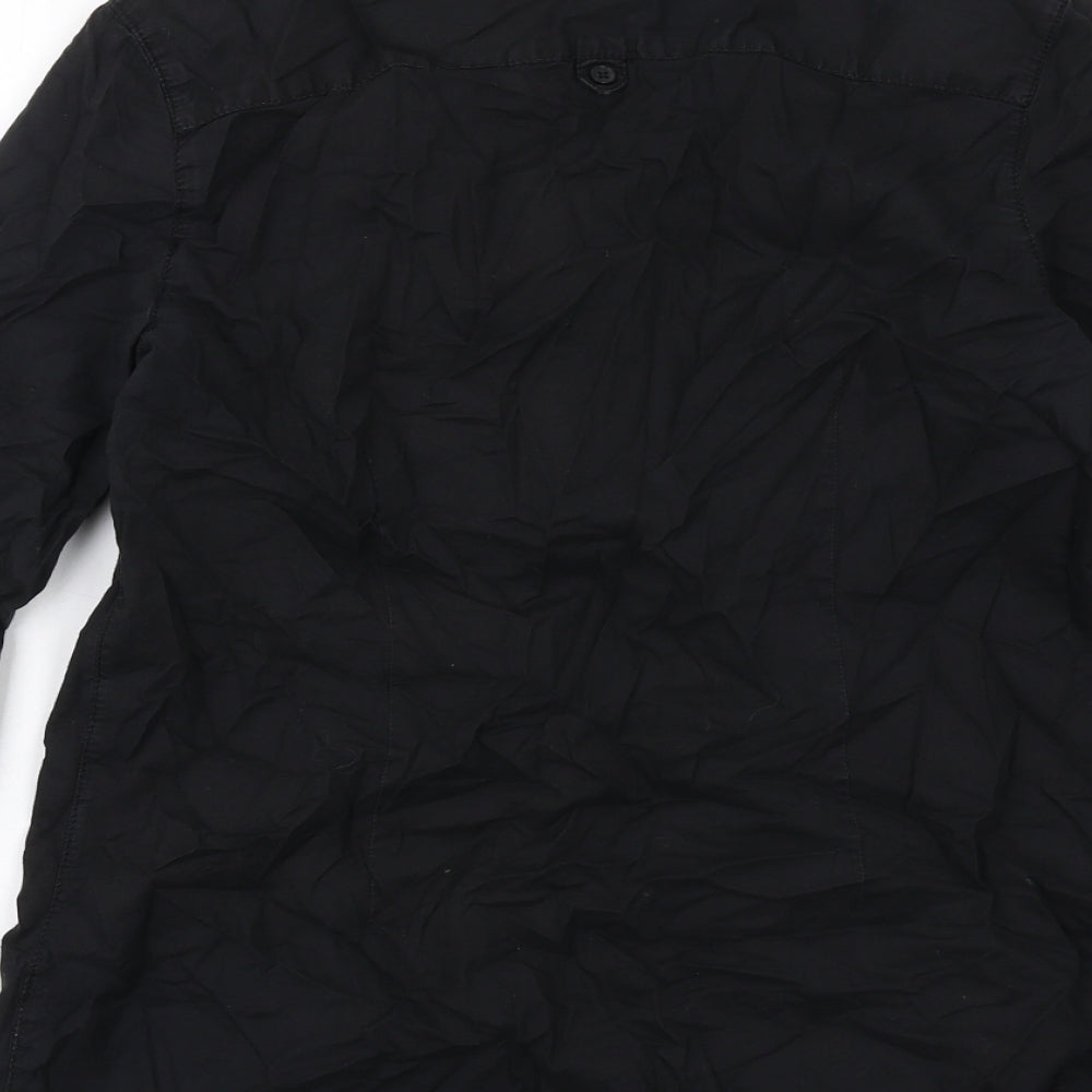 Bossini Womens Black Cotton Basic Button-Up Size M V-Neck