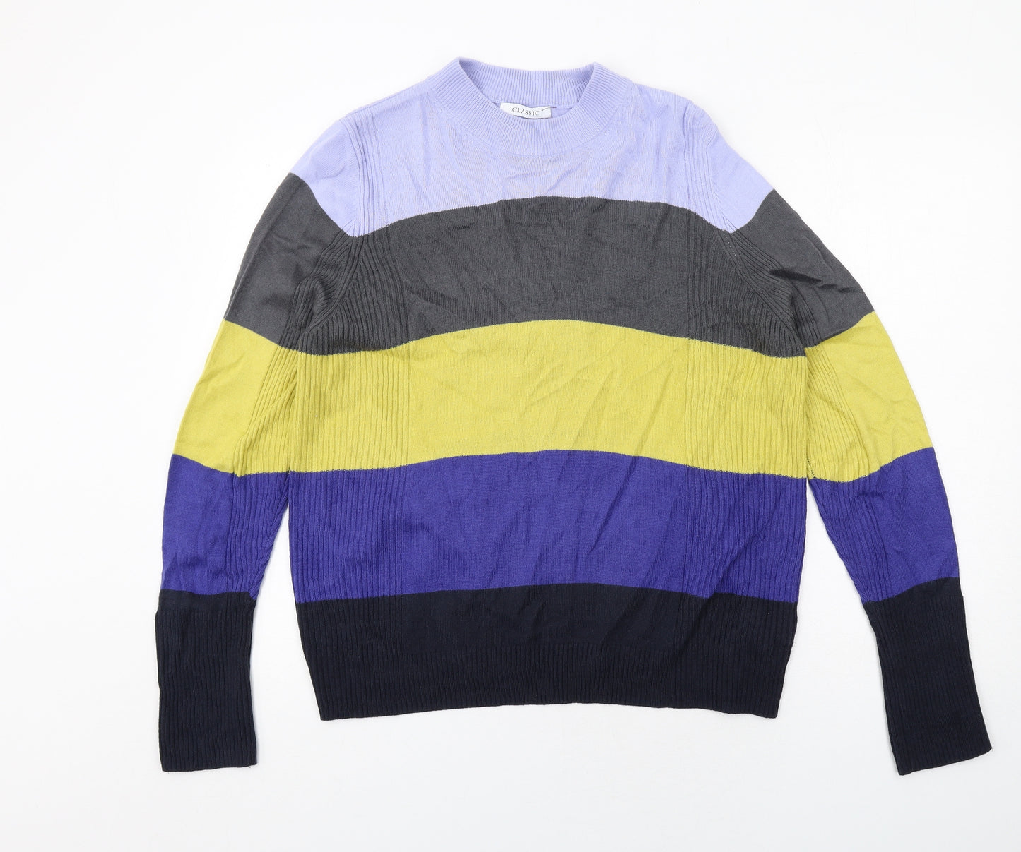 Classic Womens Multicoloured Round Neck Striped Acrylic Pullover Jumper Size 18