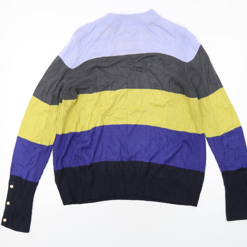 Classic Womens Multicoloured Round Neck Striped Acrylic Pullover Jumper Size 18