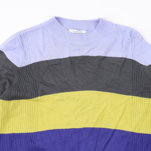 Classic Womens Multicoloured Round Neck Striped Acrylic Pullover Jumper Size 18