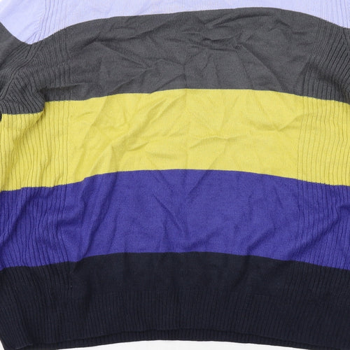 Classic Womens Multicoloured Round Neck Striped Acrylic Pullover Jumper Size 18