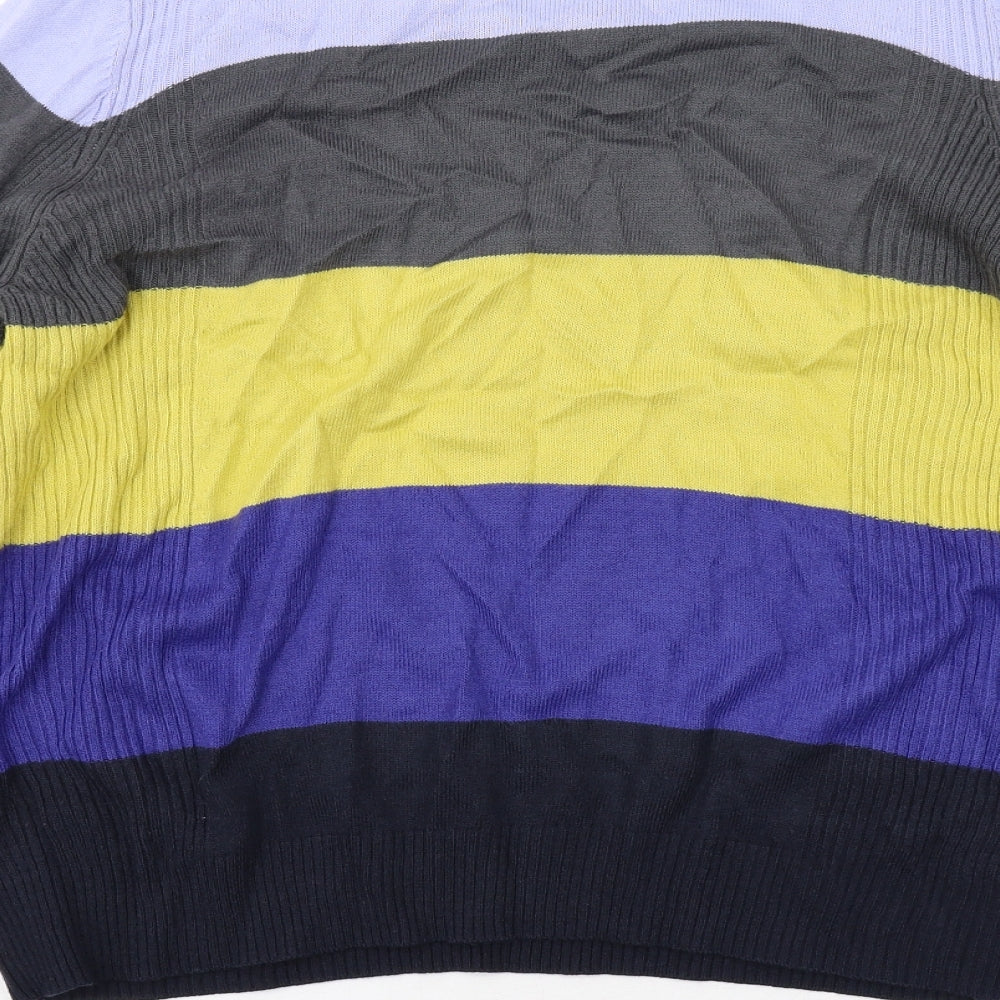 Classic Womens Multicoloured Round Neck Striped Acrylic Pullover Jumper Size 18