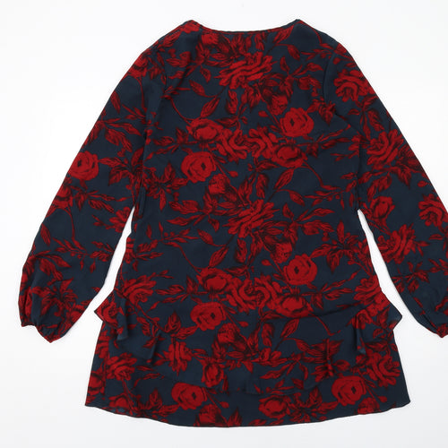 Missguided Womens Blue Floral Polyester A-Line Size 8 V-Neck Pullover
