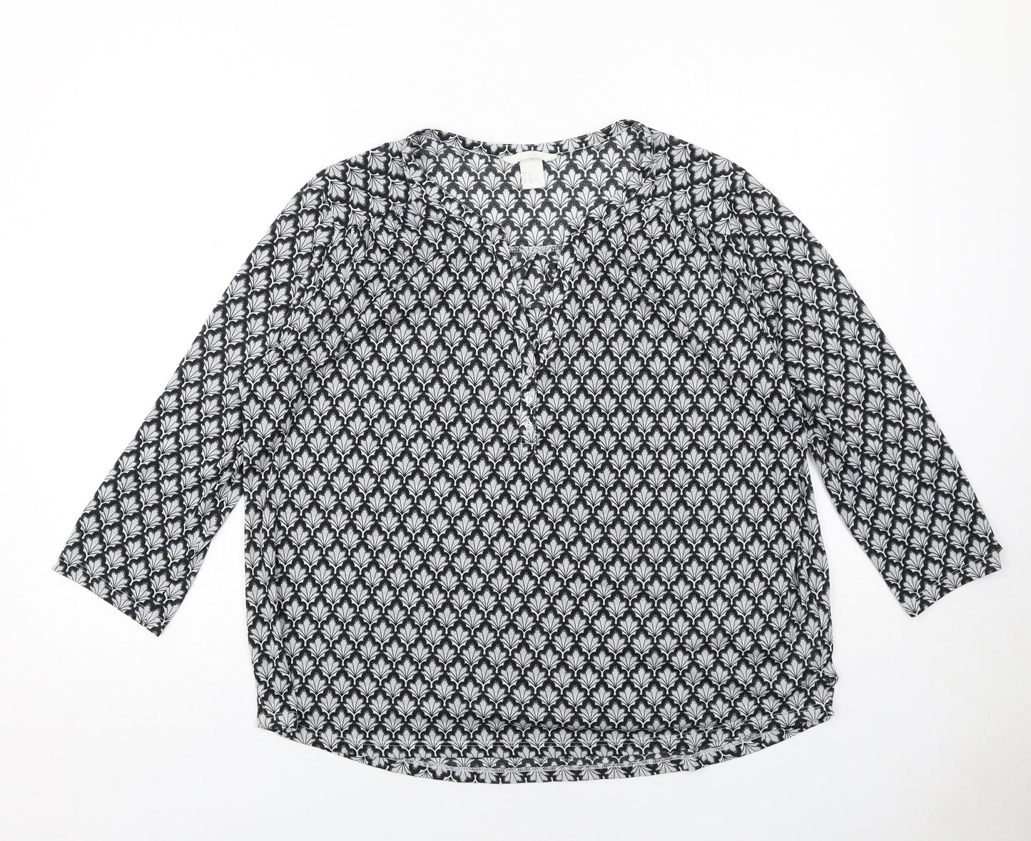 H&M Womens Grey Geometric Polyester Basic Blouse Size XL V-Neck