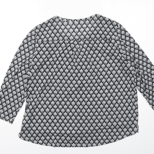 H&M Womens Grey Geometric Polyester Basic Blouse Size XL V-Neck