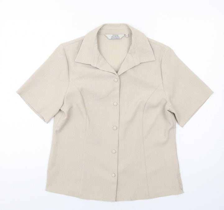 EWM Womens Beige Polyester Basic Button-Up Size 10 Collared
