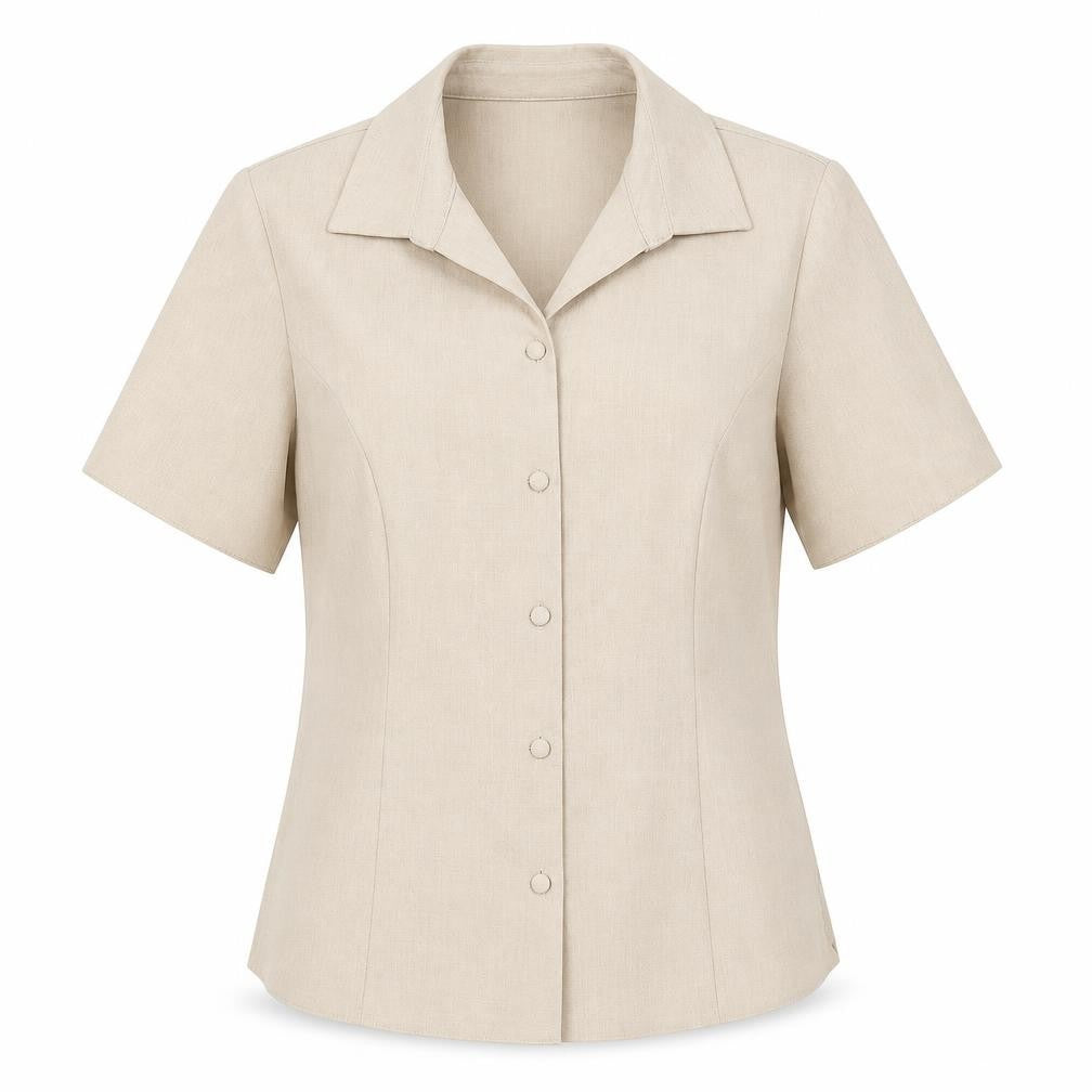 EWM Womens Beige Polyester Basic Button-Up Size 10 Collared