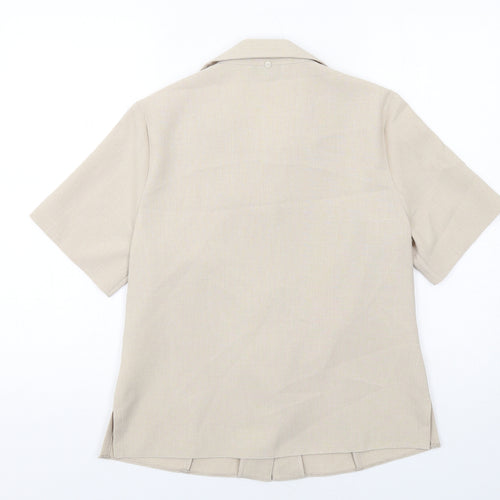 EWM Womens Beige Polyester Basic Button-Up Size 10 Collared