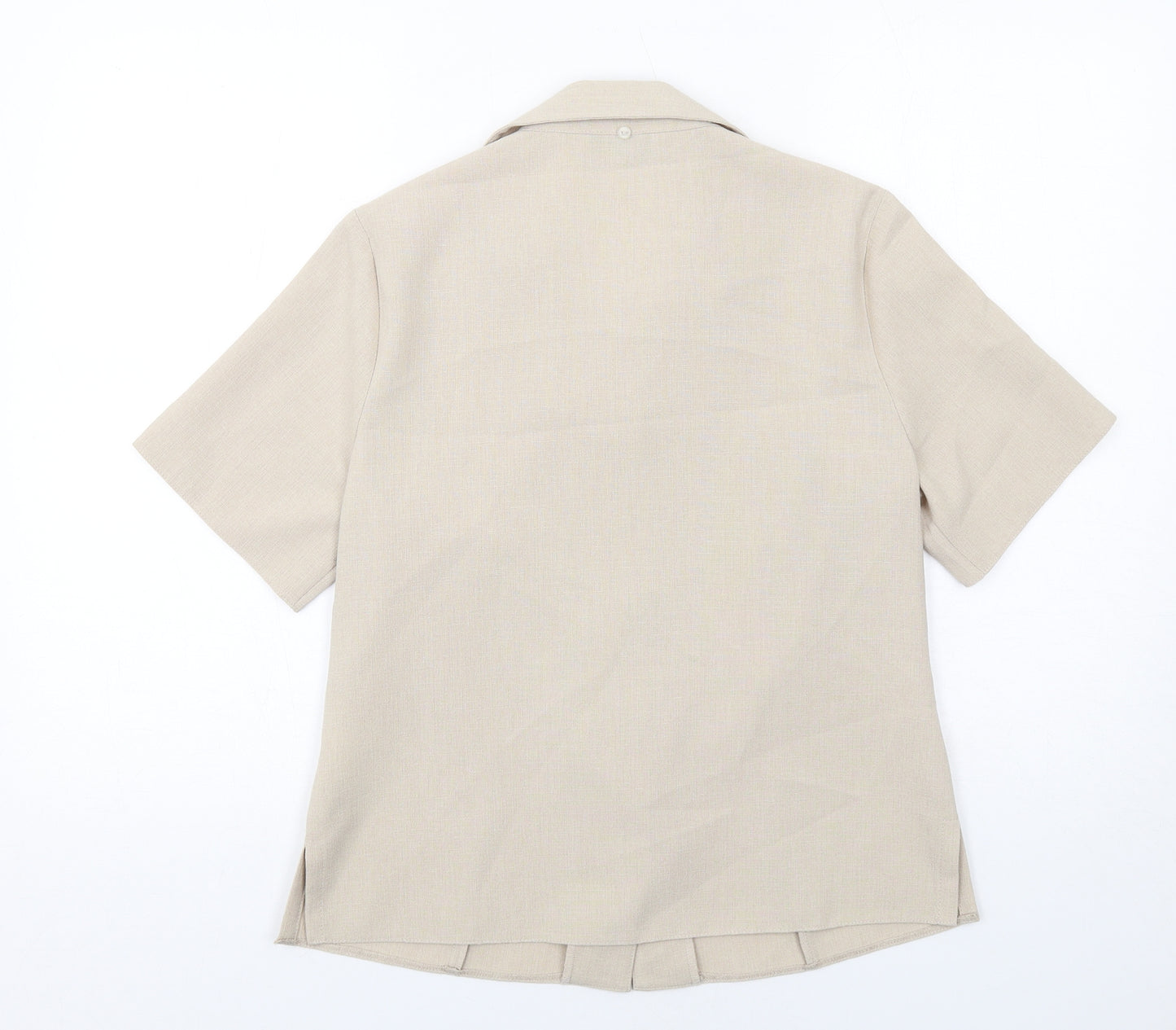 EWM Womens Beige Polyester Basic Button-Up Size 10 Collared