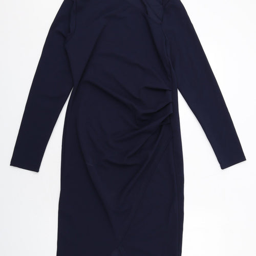 PRETTYLITTLETHING Womens Blue Polyester A-Line Size 14 V-Neck Pullover