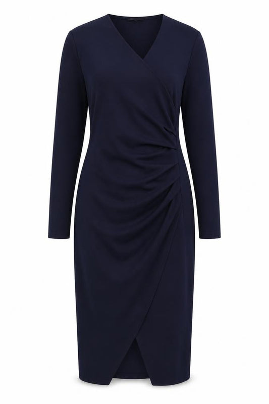 Front view of PRETTYLITTLETHING women’s blue polyester a-line, size UK 14, v-neck pullover