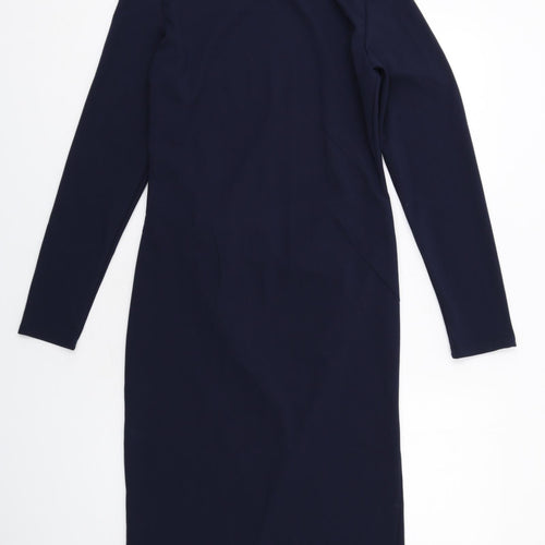 PRETTYLITTLETHING Womens Blue Polyester A-Line Size 14 V-Neck Pullover