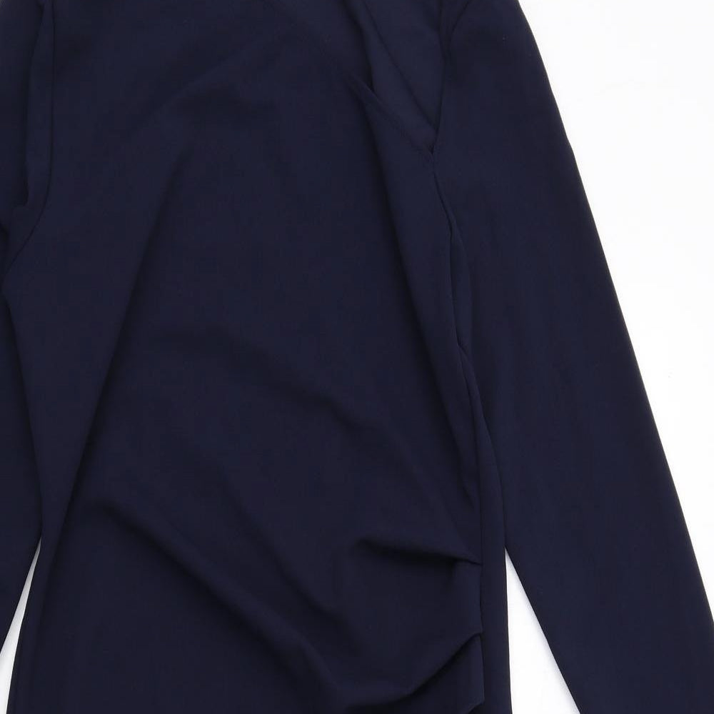 PRETTYLITTLETHING Womens Blue Polyester A-Line Size 14 V-Neck Pullover