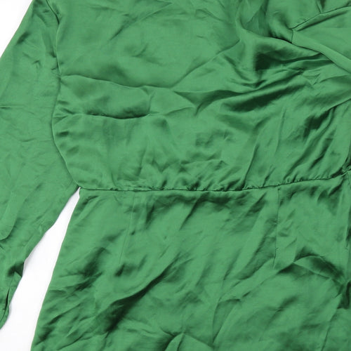 Zara Womens Green Polyester A-Line Size L Collared Zip