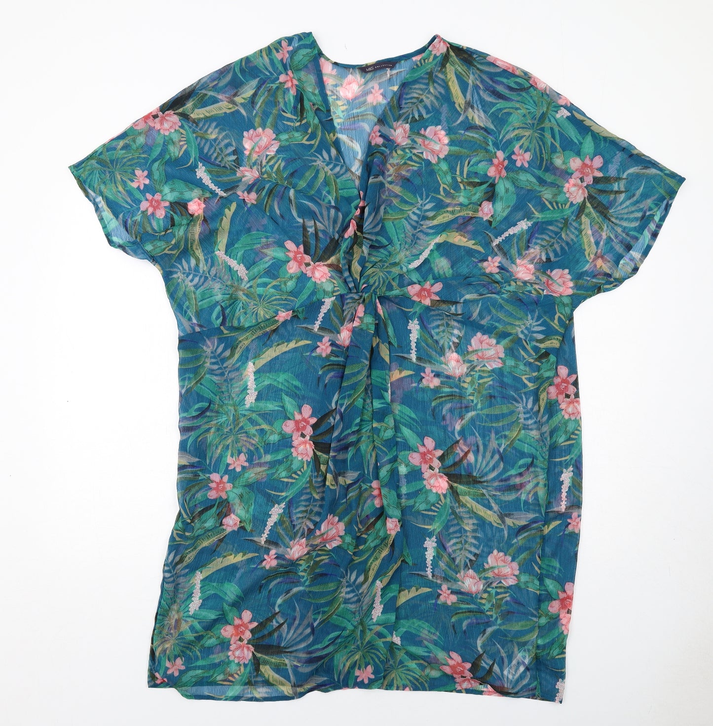 Marks and Spencer Womens Multicoloured Floral Polyester Cover Up Size XL Pullover - Tie Front