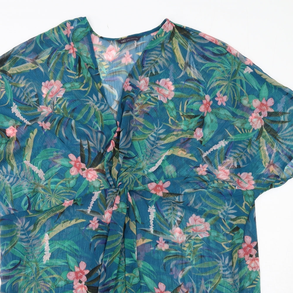 Marks and Spencer Womens Multicoloured Floral Polyester Cover Up Size XL Pullover - Tie Front