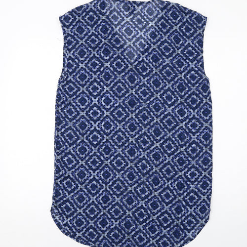 H&M Womens Blue Geometric Polyester A-Line Size 8 V-Neck Pullover