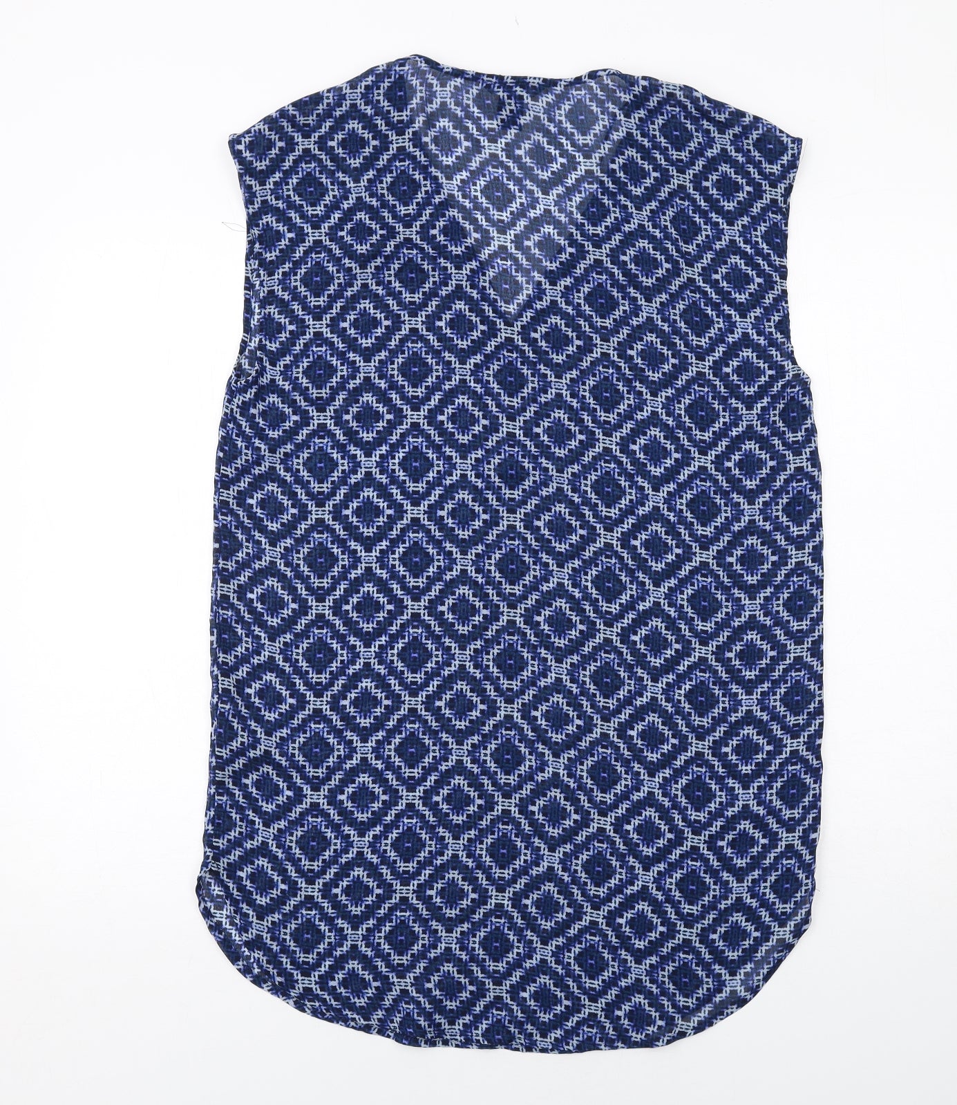 H&M Womens Blue Geometric Polyester A-Line Size 8 V-Neck Pullover