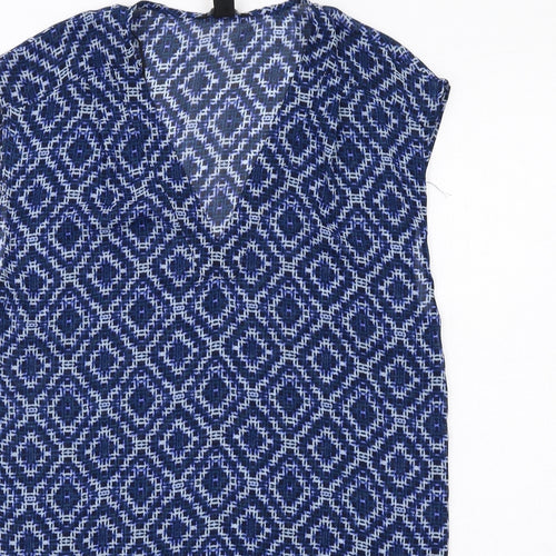 H&M Womens Blue Geometric Polyester A-Line Size 8 V-Neck Pullover