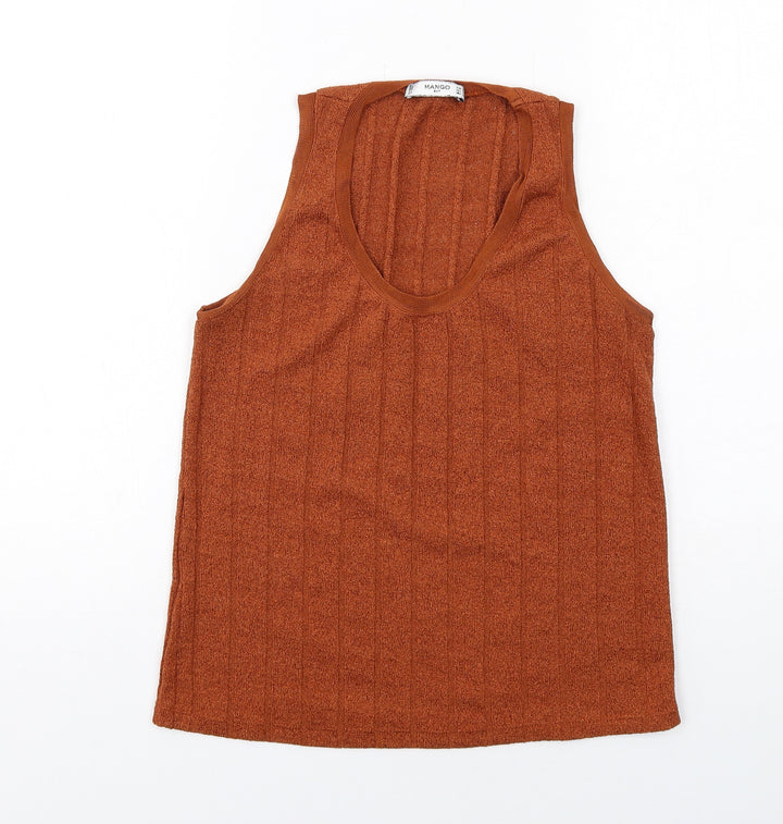 Mango Womens Brown Polyester Basic Blouse Size S Scoop Neck - Ribbed