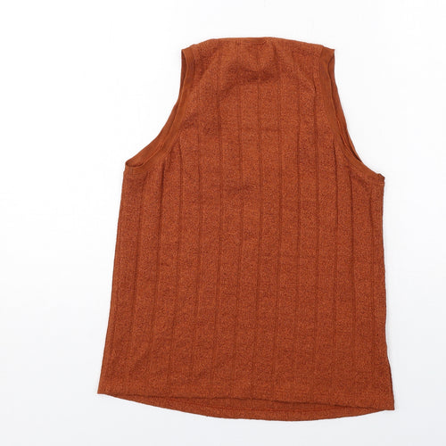 Mango Womens Brown Polyester Basic Blouse Size S Scoop Neck - Ribbed