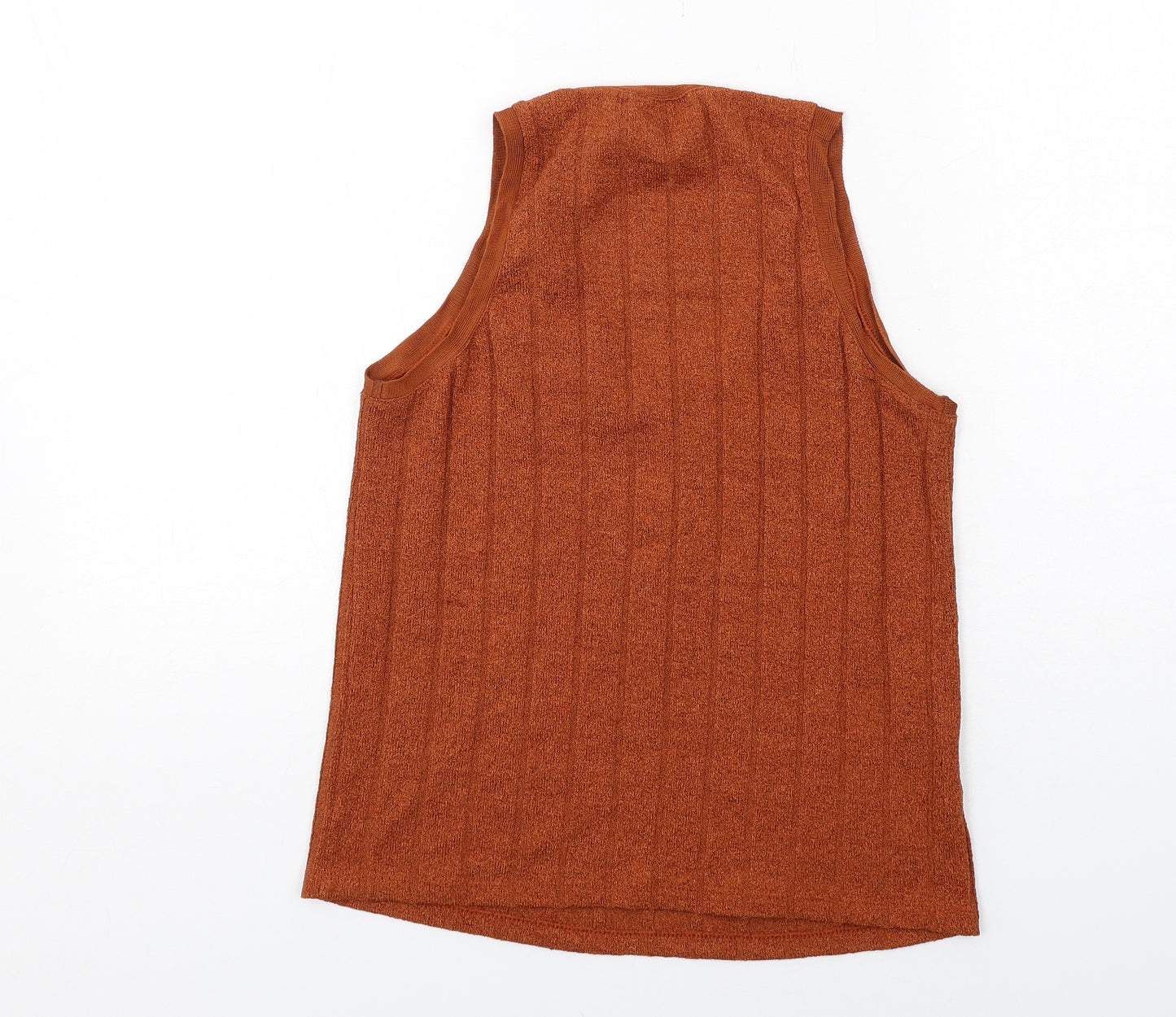 Mango Womens Brown Polyester Basic Blouse Size S Scoop Neck - Ribbed