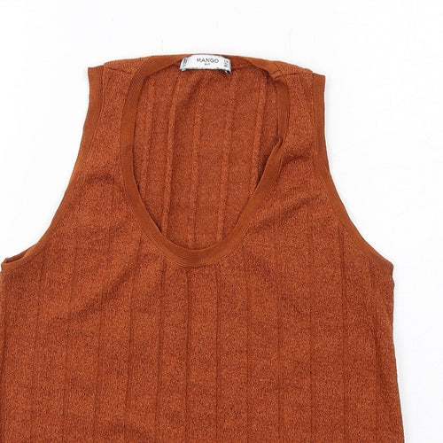 Mango Womens Brown Polyester Basic Blouse Size S Scoop Neck - Ribbed