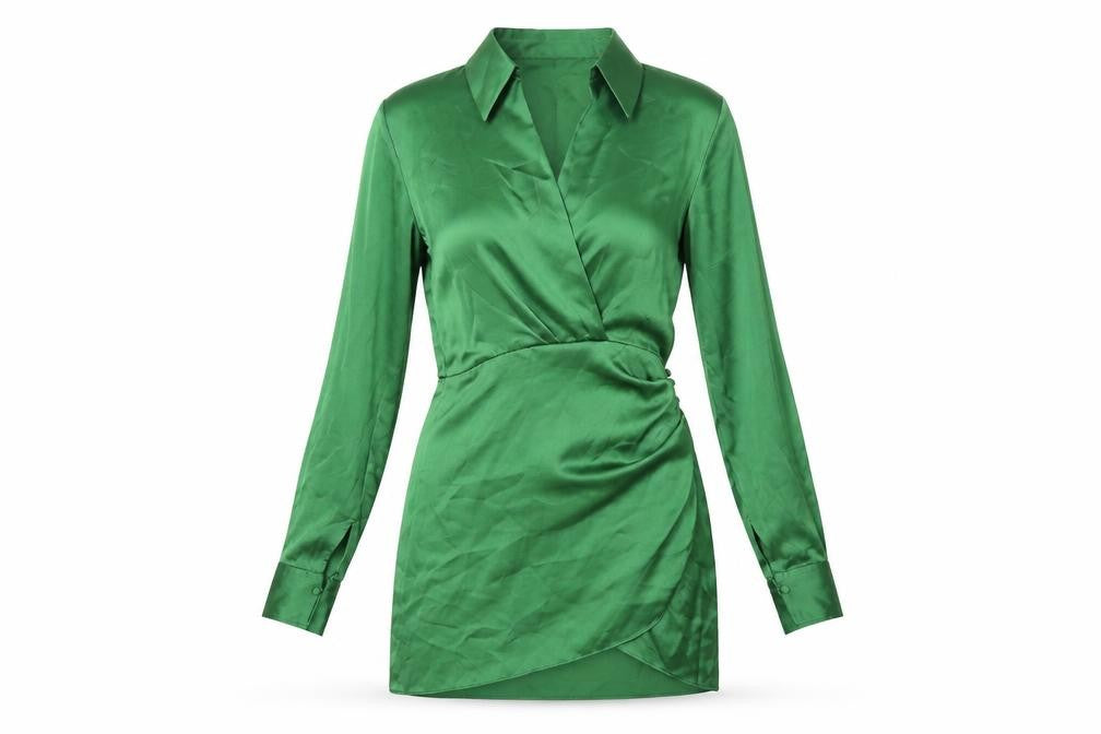 Front view of Zara women’s green polyester a-line, size S, collared zip