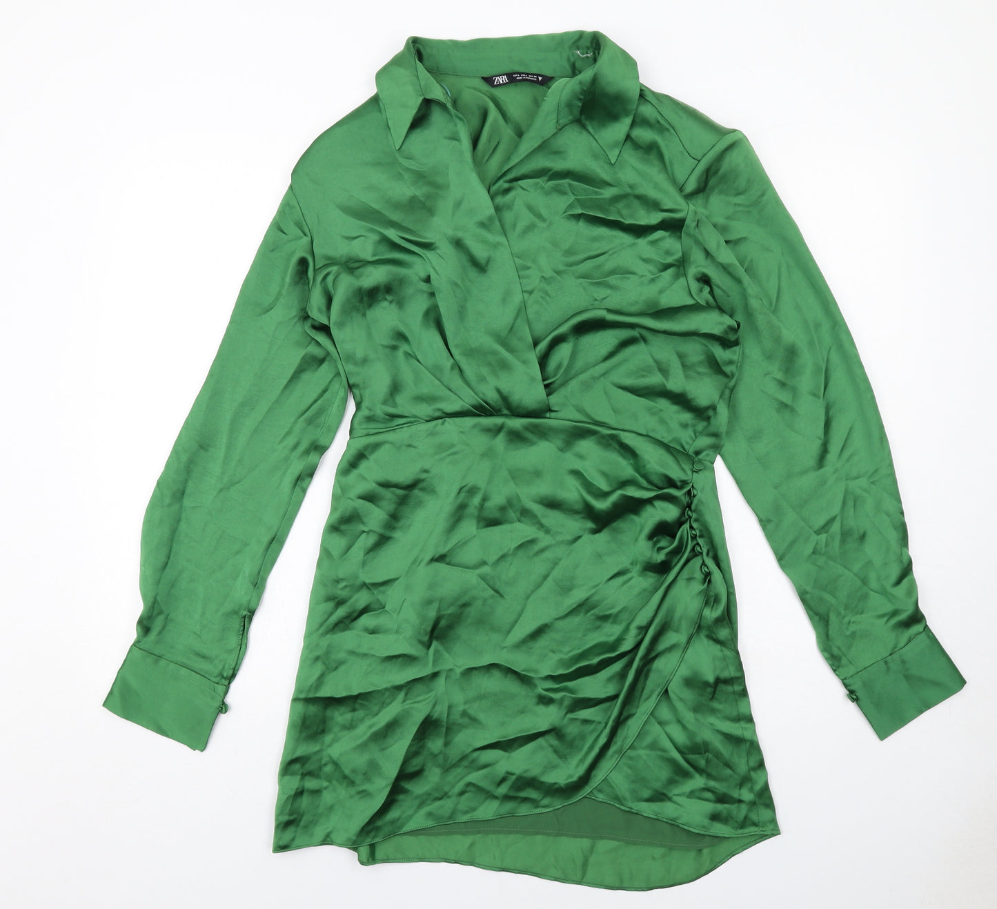 Zara Womens Green Polyester A-Line Size L Collared Zip