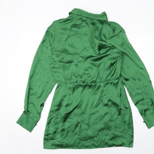 Zara Womens Green Polyester A-Line Size L Collared Zip