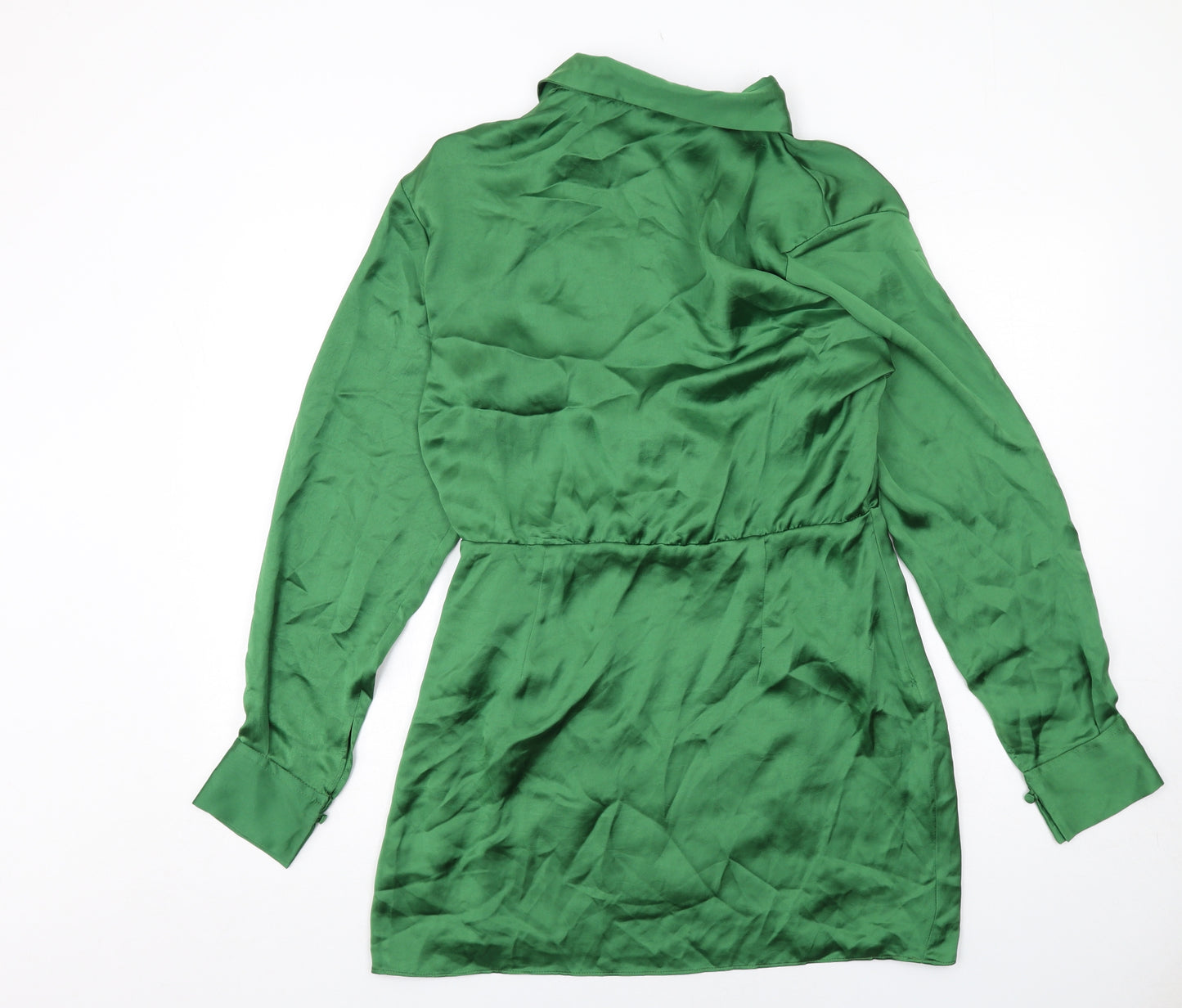 Zara Womens Green Polyester A-Line Size L Collared Zip