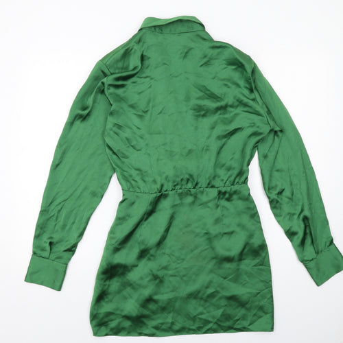 Zara Womens Green Polyester A-Line Size S Collared Zip