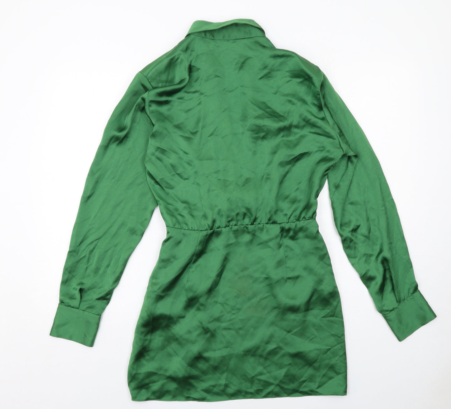 Zara Womens Green Polyester A-Line Size S Collared Zip