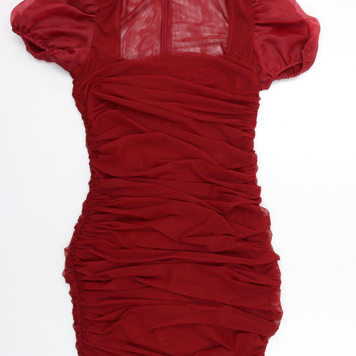 Missguided Womens Red Polyester Bodycon Size 12 Square Neck Zip