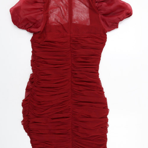 Missguided Womens Red Polyester Bodycon Size 12 Square Neck Zip