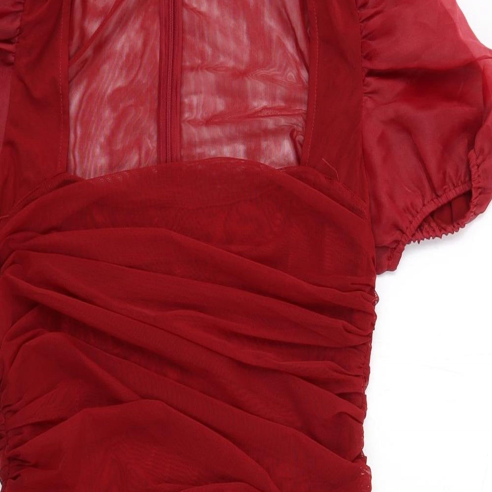 Missguided Womens Red Polyester Bodycon Size 12 Square Neck Zip