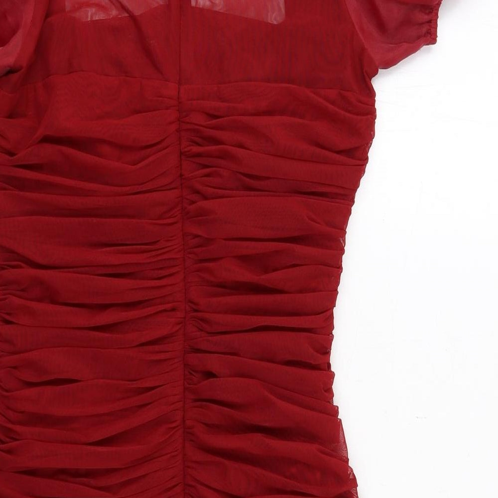 Missguided Womens Red Polyester Bodycon Size 12 Square Neck Zip