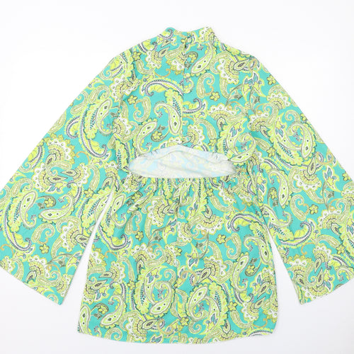 River Island Womens Green Paisley Polyester A-Line Size 10 Mock Neck Button