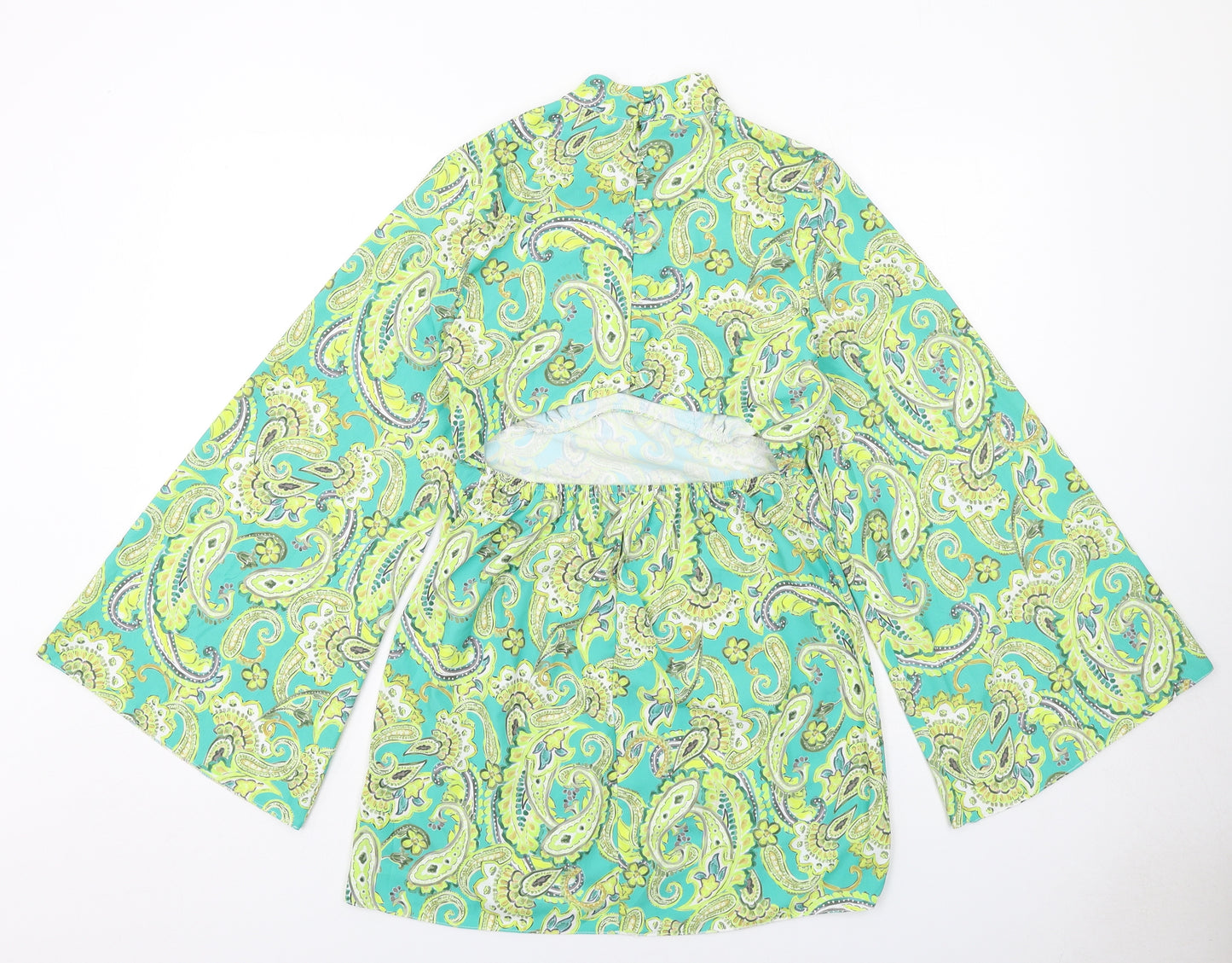 River Island Womens Green Paisley Polyester A-Line Size 10 Mock Neck Button