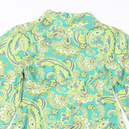 River Island Womens Green Paisley Polyester A-Line Size 10 Mock Neck Button